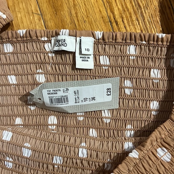 NWT River Island Edith Toffee Spot Smocked Crop Top - Picture 3 of 5